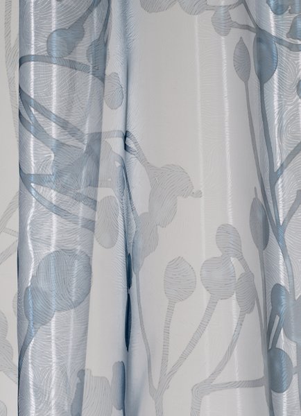 Embossed sheer fabric with metallic shine, with botanical allover print