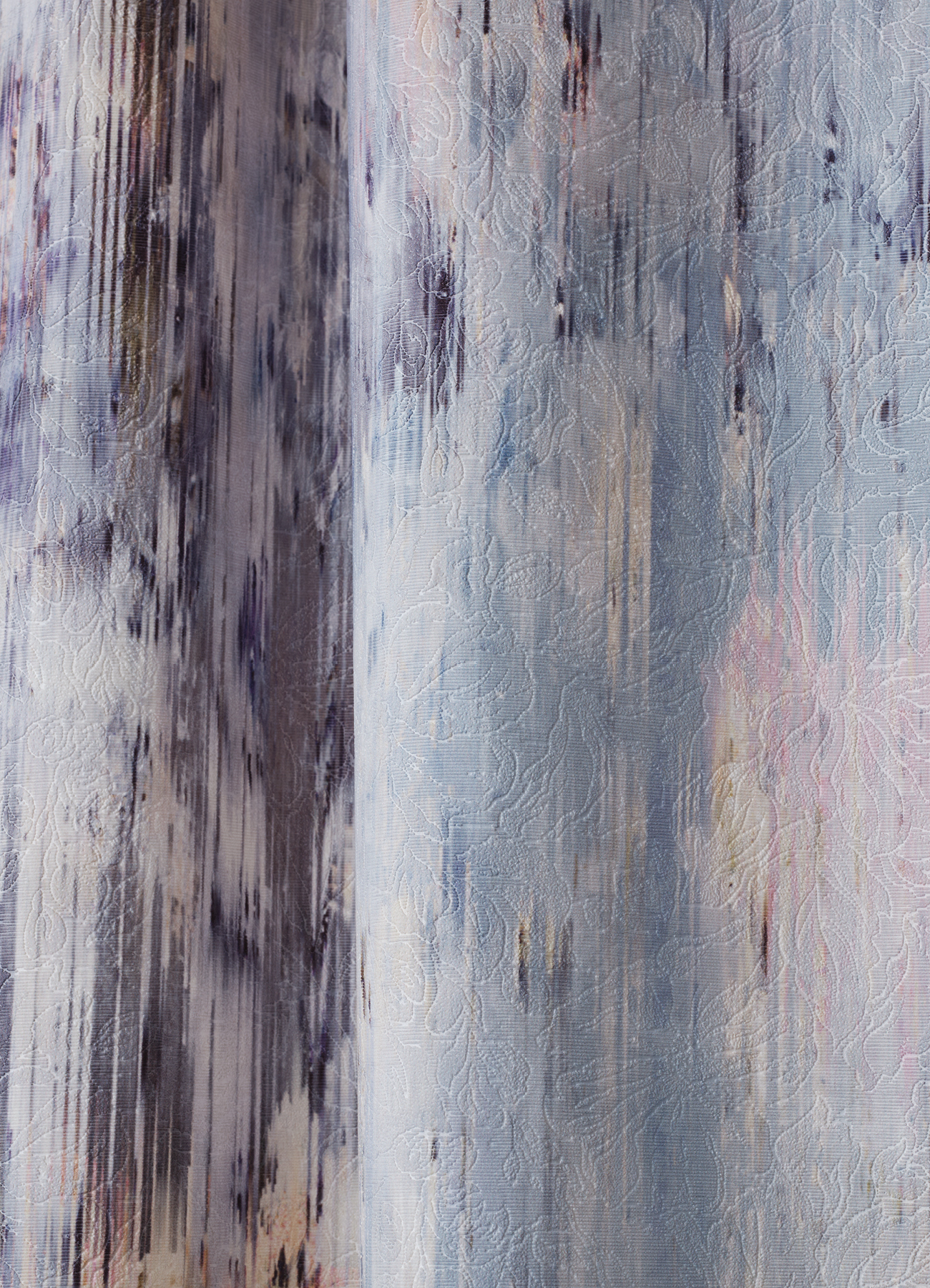 Printed embossed polyester velvet with abstract floral design