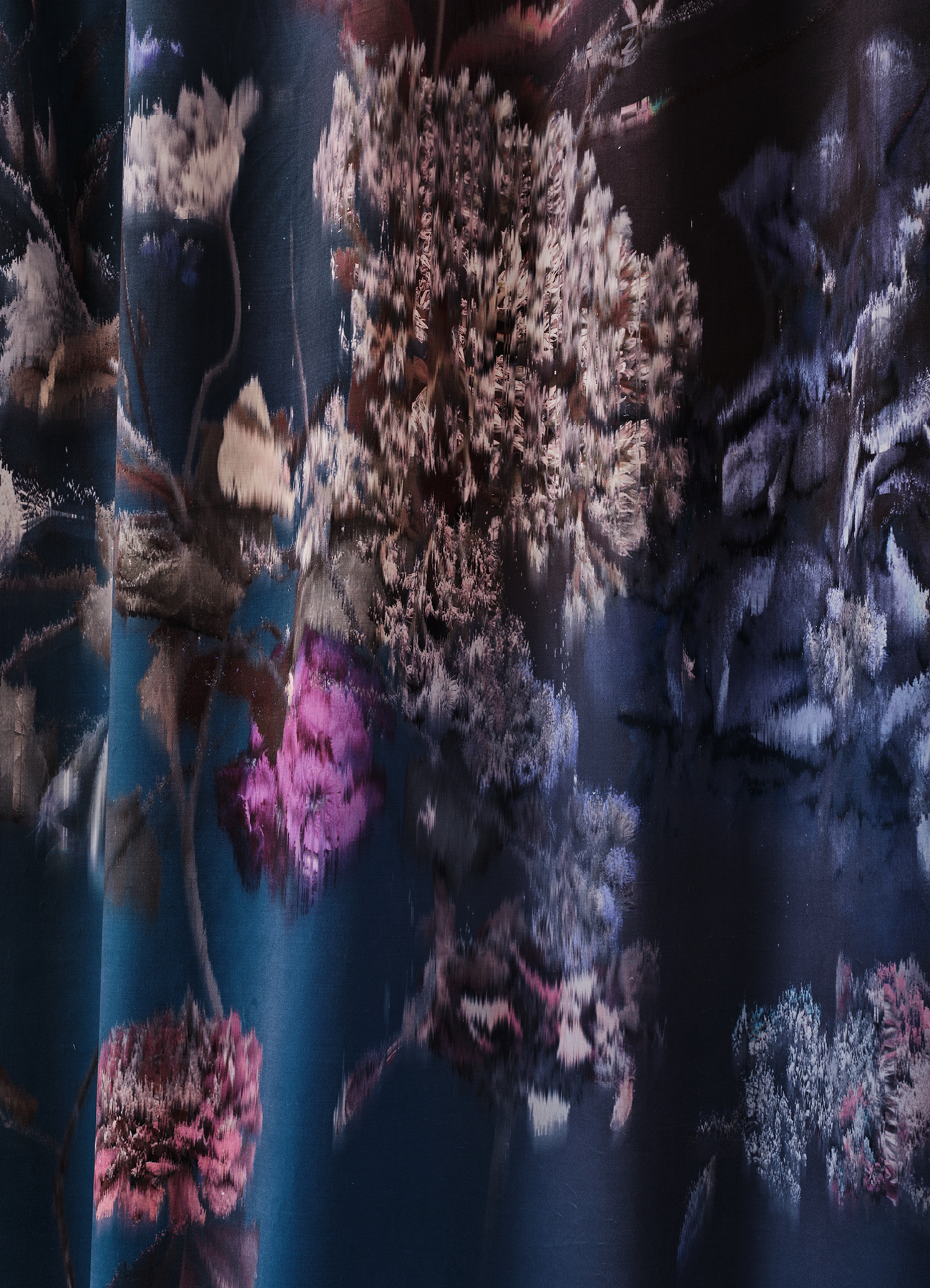 Printed polyester velvet with large scale floral design